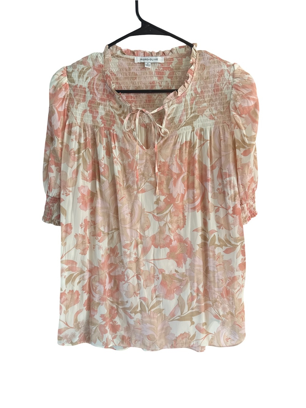 Rose & Olive Cream and Peach Floral Smocked Blouse